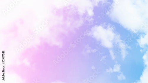 fantasy magical landscape sky abstract big volume texture fluffy clouds shine close up view straight, cotton wool, pink purple pastel colors sun fabulous background