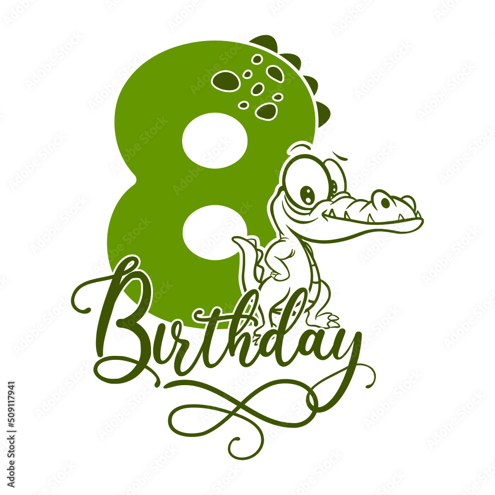 Birthday Anniversary Boy, 8 years, Number Eight, crocodile