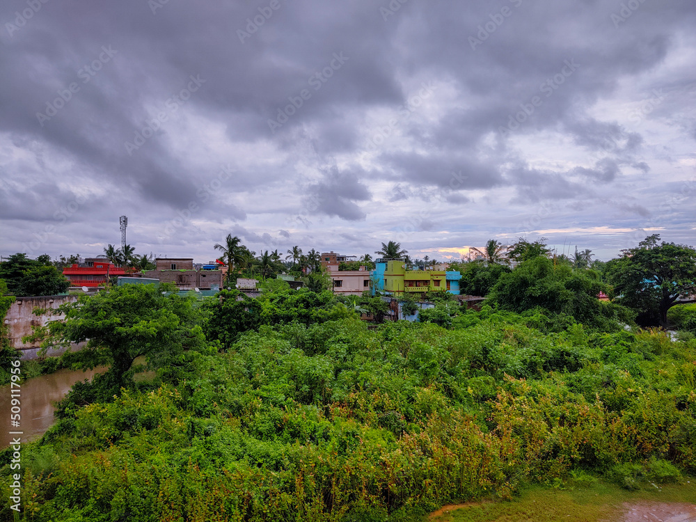 panorama of the city, cloudy weather