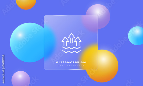 Evaporation line icon. Vaporization, transpiration, volatilization, drop, water, sea, ocean, arrow, wave, tide, wash. Drink concept. Glassmorphism style. Vector line icon for Business and Advertising photo