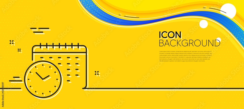 Calendar time line icon. Abstract yellow background. Clock sign. Watch symbol. Minimal calendar time line icon. Wave banner concept. Vector - obrazy, fototapety, plakaty 