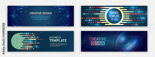 Set of web banner templates, information protection, big data. Scientific and technical concept. Modern banner in hi-tech style.