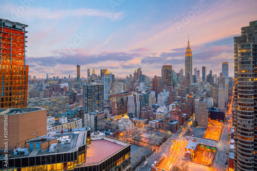 Manhattan city skyline cityscape of New York from top view