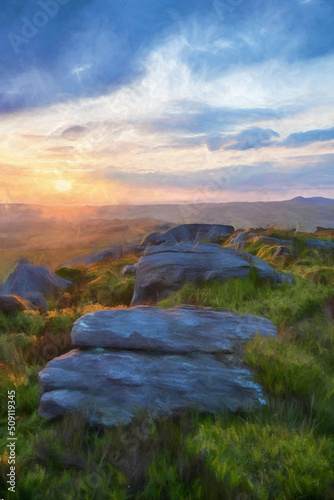 Digital poster of The Roaches at sunset in the Peak District National Park. photo