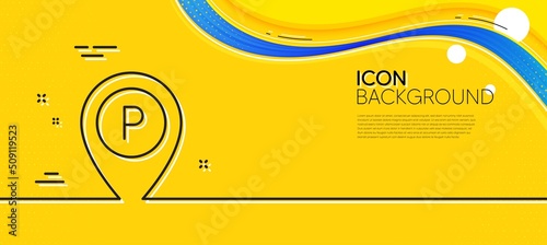 Parking line icon. Abstract yellow background. Location map pointer sign. Car park symbol. Minimal parking line icon. Wave banner concept. Vector