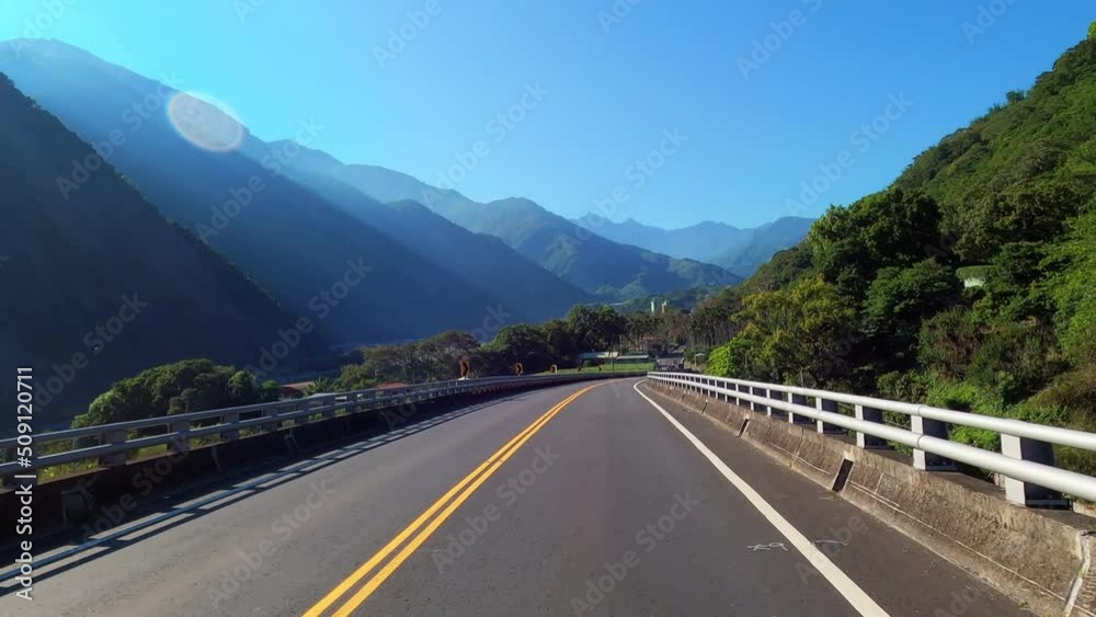 Driving Car on the road with natural landscape Driving Car on the road with natural landscape