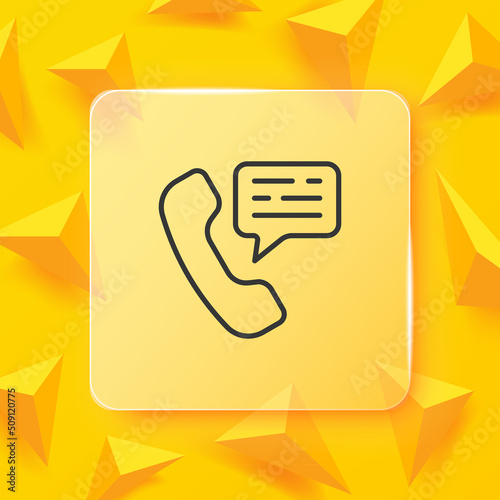 Handset with speech bable line icon. Call, Phone, 24 on 7, navigation, mail, correspondence, sms, missed. Phone future concept. Glassmorphism style. Vector line icon for Business and Advertising