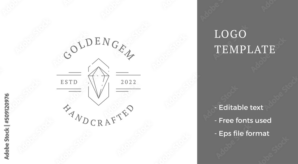Monochrome gem treasure geometric frame elegant brilliant business line logo place for text vector