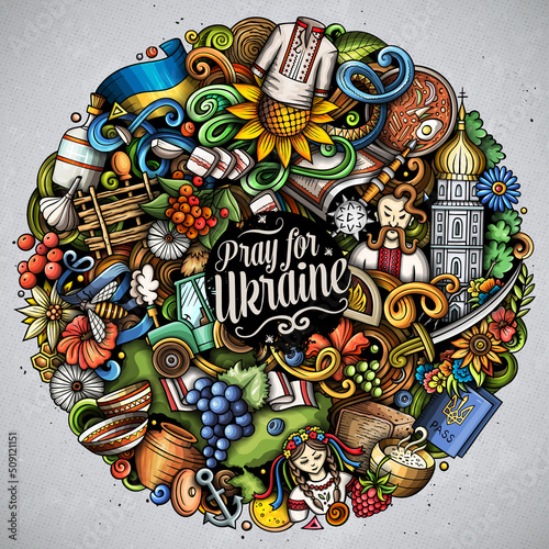 Ukraine cartoon vector doodles illustration.