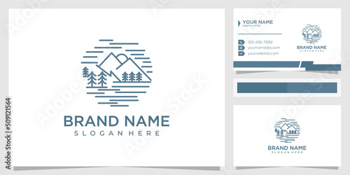 beautiful line landscape mountain tree logo design concept