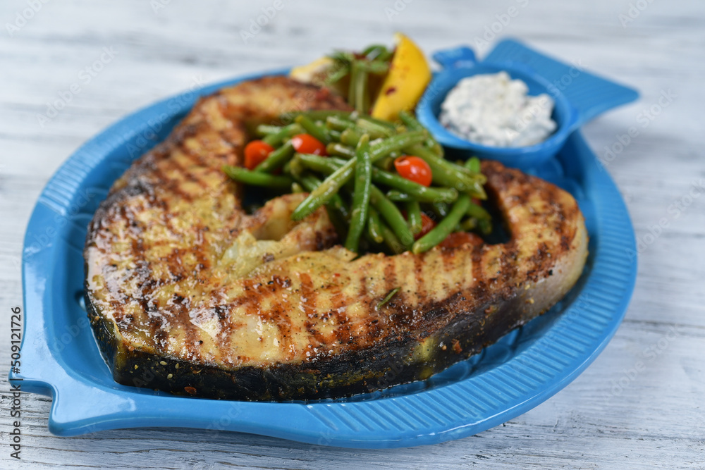 fish steak with asparagus, salmon steak with vegetables, tomatoes, asparagus fish steak with asparagus, salmon steak with vegetables, tomatoes, asparagus