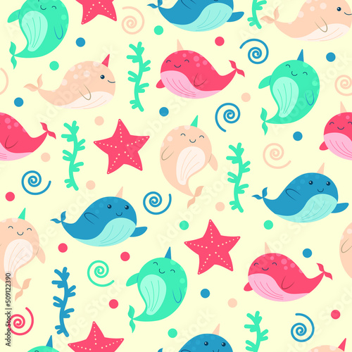 seamless pattern with cute whales © Olga