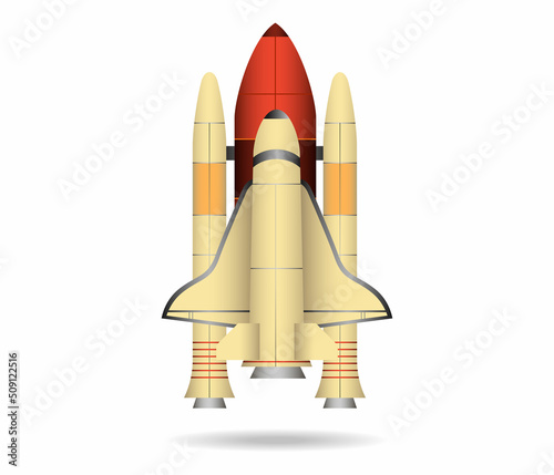 Spaceship and rocket illustration for space and technology travel. Shuttle symbol and futuristic design of shuttle and astronaut. Isolated design. Vector