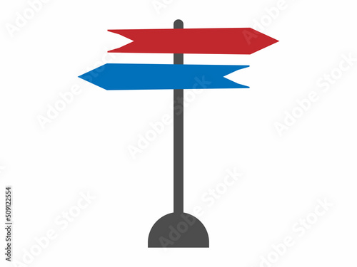 Direction sign and route indicator. Information about the way and pointer guidance in the road, and arrow pointer street and destination. Vector