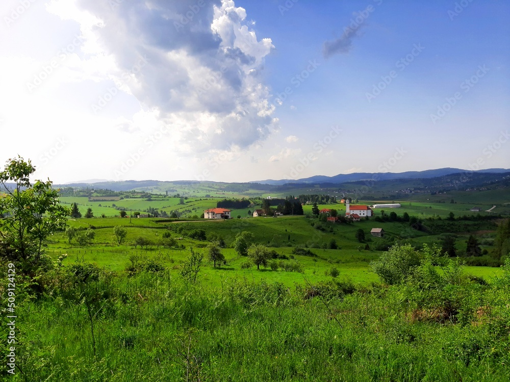 Nisici plateau landscape with sky and clouds, mountain Zvijezda, Bosnia and Herzegovina