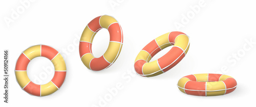 3D Swim ring. Realistic swiming circle. Summer time symbol isolated on white background. Summertime object. Vector illustration