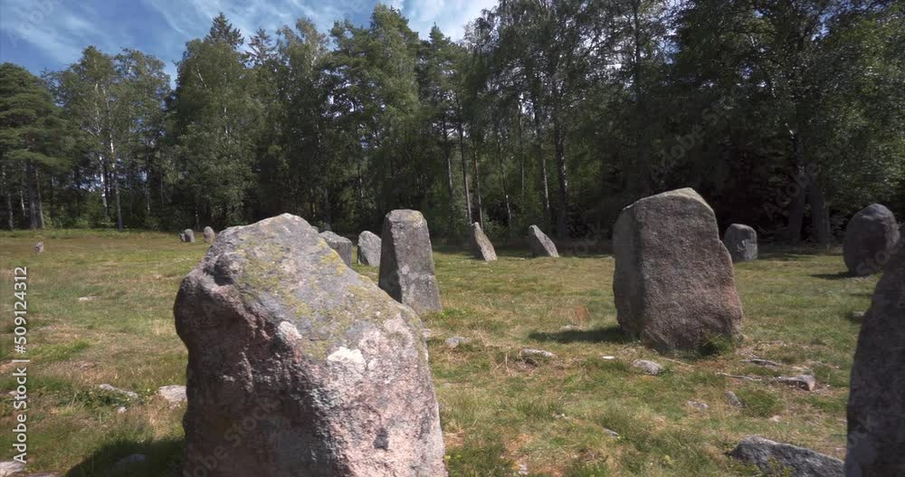 archaeological stone circles overview with largest number of petroglyphs from the Bronze Age, Hunnefelt, Østfold, Norway archaeological stone circles overview with largest number of petroglyphs from the Bronze Age, Hunnefelt, Østfold, Norway