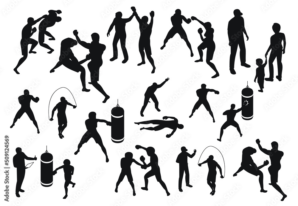 Isometric boxing icons collection Silhouette design premium vector template