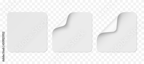 Vector white realistic square paper stickers with white corner isolated