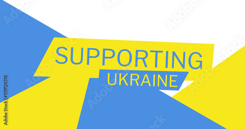 Image of support ukraine text over blue and yellow shapes © vectorfusionart