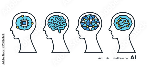 人工知能、AIをイメージしたイラストセット。