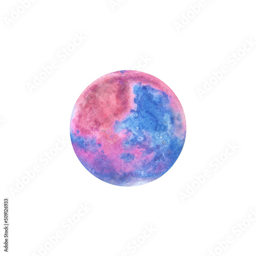 Watercolor planet Mars on white background.