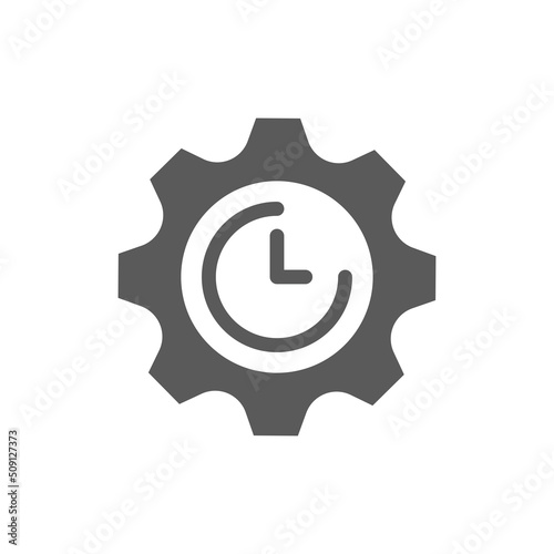 Gear or cogwheel and clock line vector icon. Settings outlined symbol.