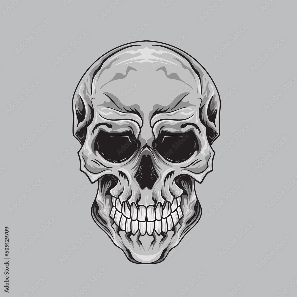Fototapeta premium Monochrome Human skull Head Design element for poster, card, banner, t shirt, emblem, sign.