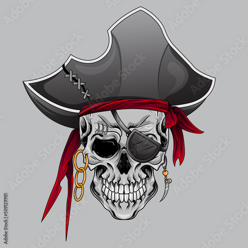 Jolly Captain Pirates dead Skull Design element for poster, card, banner, t shirt, emblem, sign.
