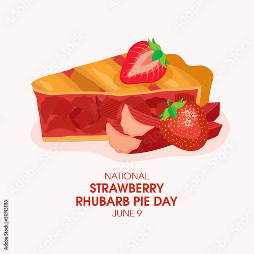 National Strawberry Rhubarb Pie Day vector. Slice of sweet strawberry rhubarb pie icon vector. June 9. Important day