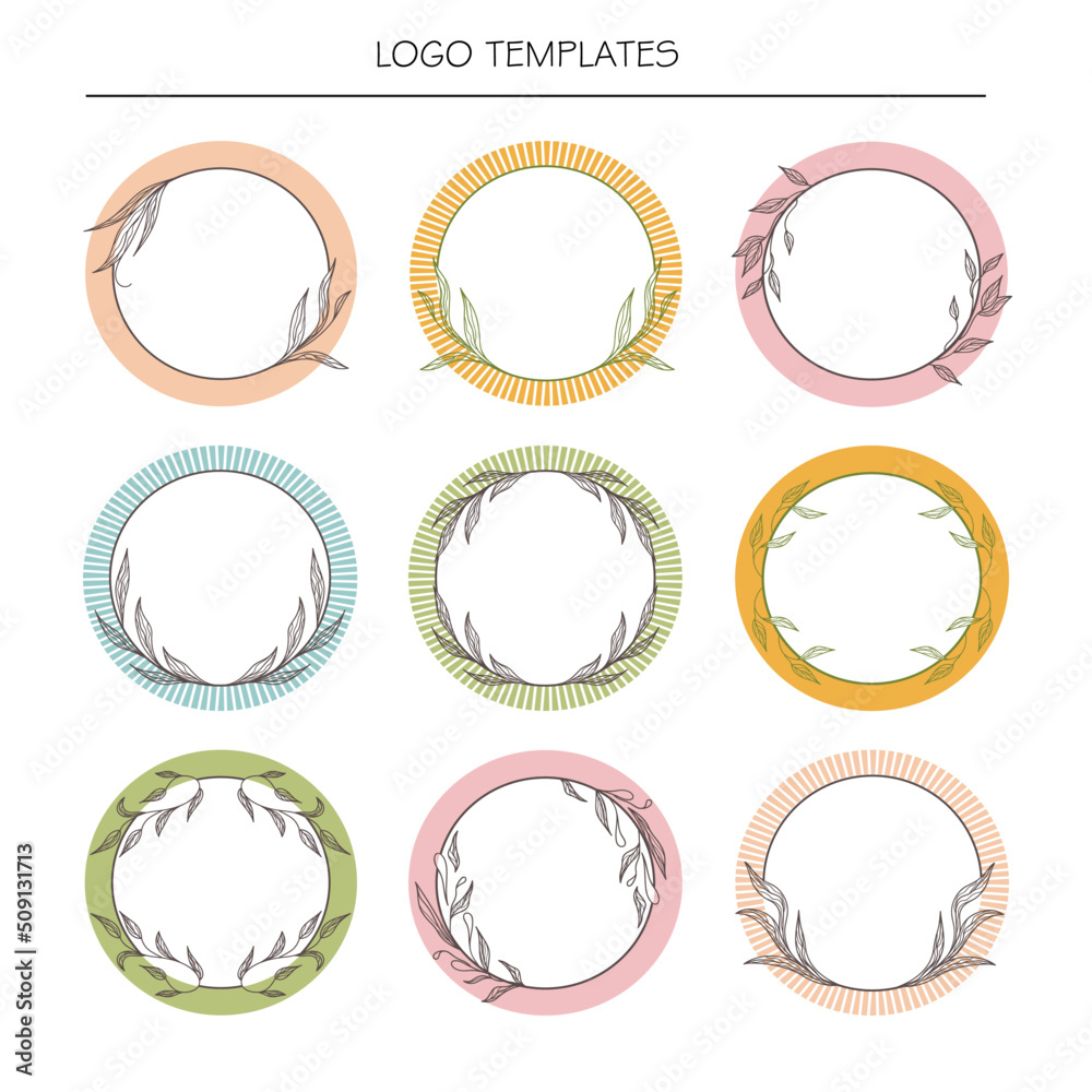 Logo templates. Set of the hand-drawn botanical wreaths. Wedding flourish laurel wreaths for invitation card. Logo templates. Set of the hand-drawn botanical wreaths. Wedding flourish laurel wreaths for invitation card.