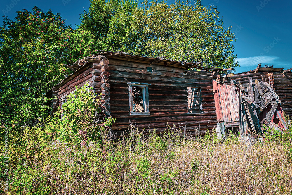 destroyed village house