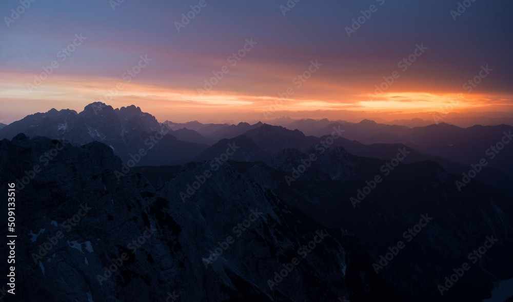 Sunset views at Mangart saddle Sunset views at Mangart saddle