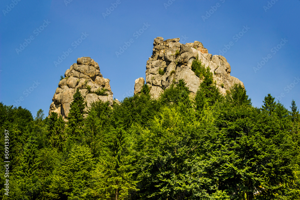 a rocks in Tustan fortress place, Skole Beskids National Nature Park, Lviv region, Ukraine a rocks in Tustan fortress place, Skole Beskids National Nature Park, Lviv region, Ukraine