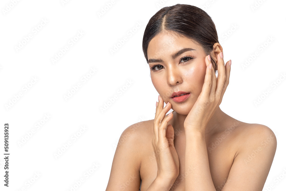 Beautiful smiling of young beauty pretty asian woman clean fresh healthy white skin facial treatment.asian girl model with fashion makeup skin care look at camara.spa and beauty concept Beautiful smiling of young beauty pretty asian woman clean fresh healthy white skin facial treatment.asian girl model with fashion makeup skin care look at camara.spa and beauty concept