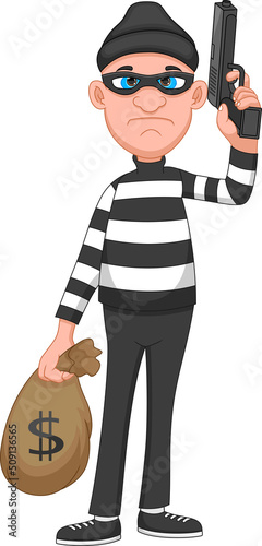 criminal carrying money in bag and holding gun