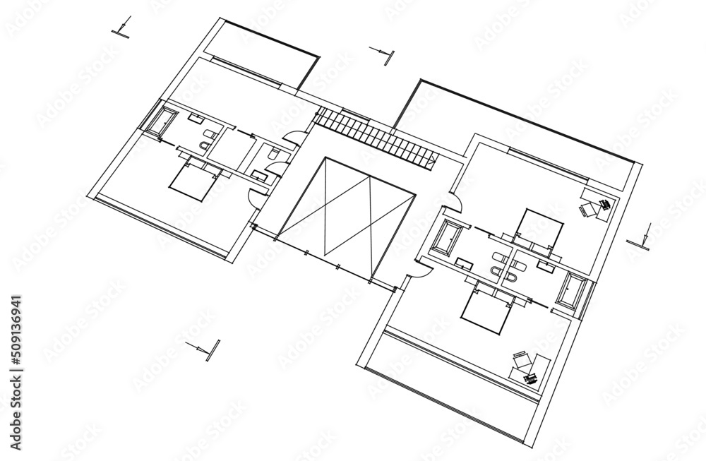 Fototapeta premium Modern house architectural drawing 3d illustration