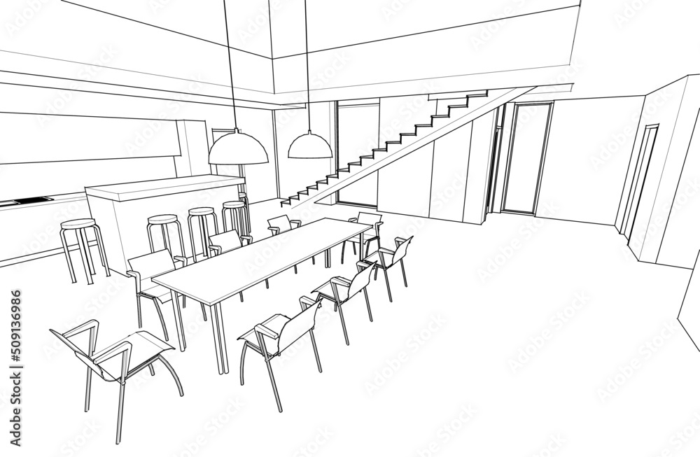 Modern house architectural drawing 3d illustration Modern house architectural drawing 3d illustration