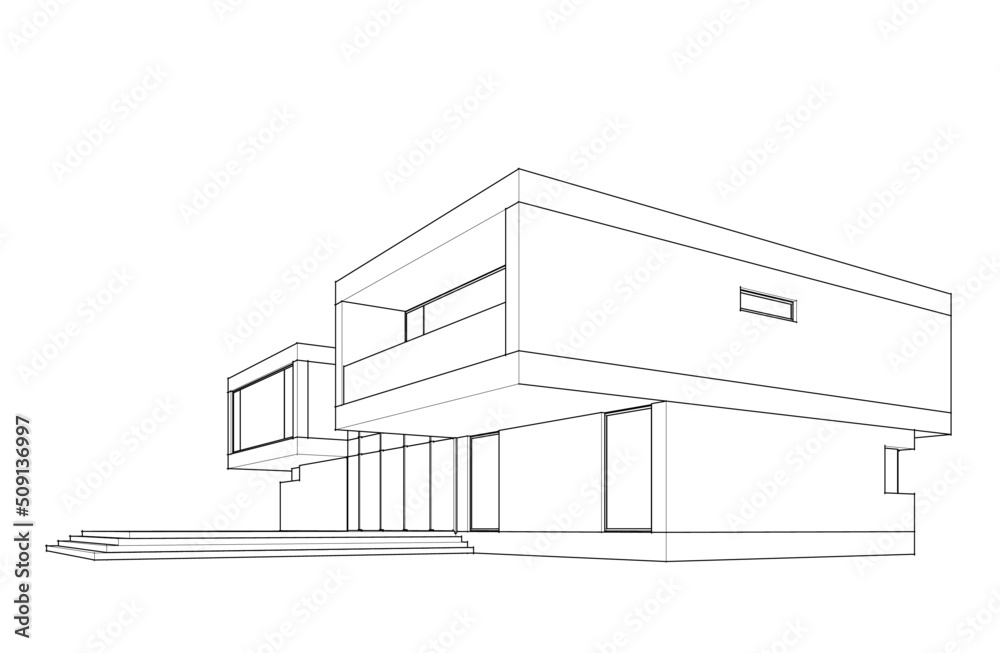 Modern house architectural drawing 3d illustration Modern house architectural drawing 3d illustration