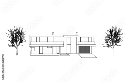 Modern house architectural drawing 3d illustration