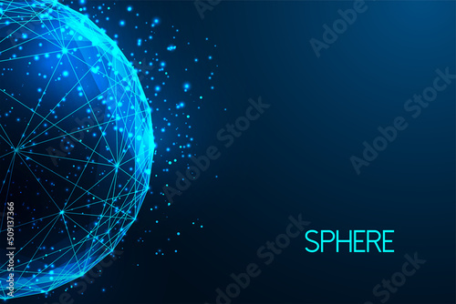 Futuristic connected sphere concept in glowing low polygonal style isolated on dark blue 