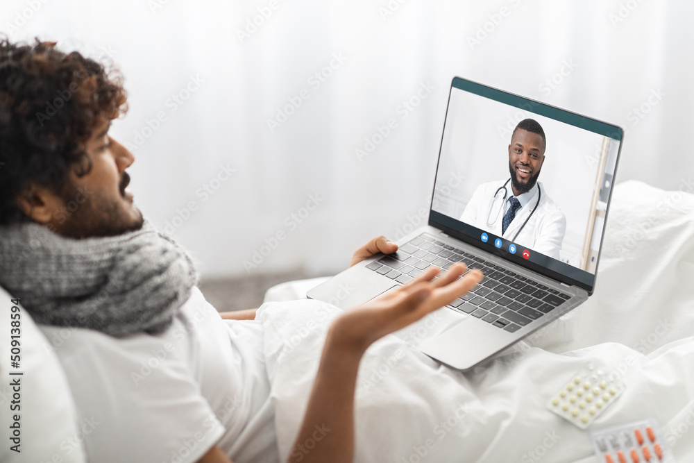 Patient having video conference with doctor from home Patient having video conference with doctor from home