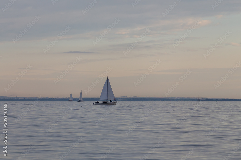 seascape with sailboats in the distance