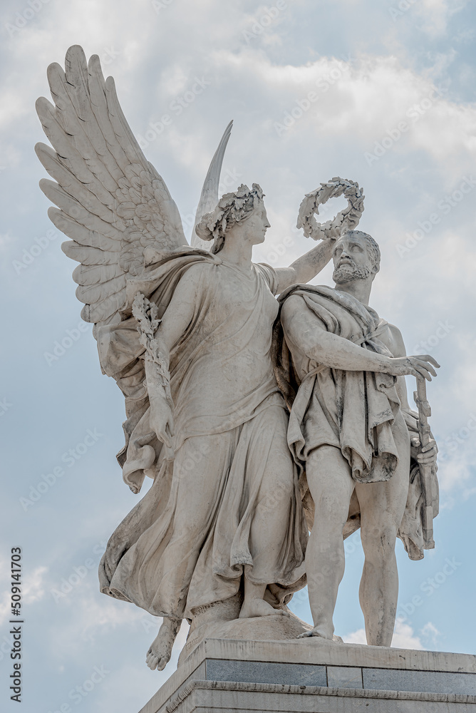 Fototapeta premium Closeup view at Roman statues in Schloss Bridge near Berlin Cathedral and Unter den Linden street in historical and museum downtown of Berlin, Germany, bridge statues.