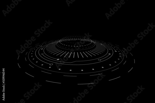 3d hud round on black background. Futuristic circle. Virtual graphic. Dashboard display. Sci-fi and Hi-tech element. Modern technology. Vector illustration