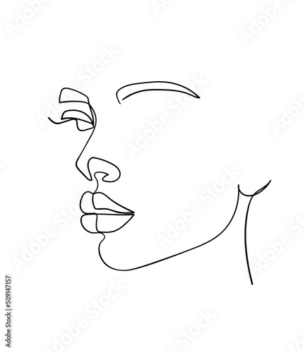 One line drawing face. Abstract woman portrait. Modern minimalism art. - Vector illustration
