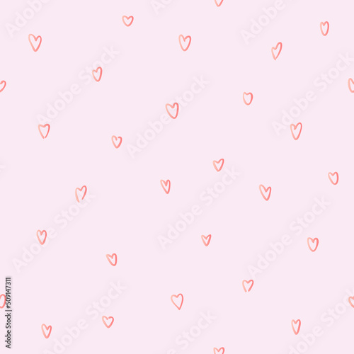 Simple vector seamless pattern with pink hearts on white background. For wallpapers, fabric and textile print, gift and wrapping paper, decoration and invitation, pattern fills or web page background.