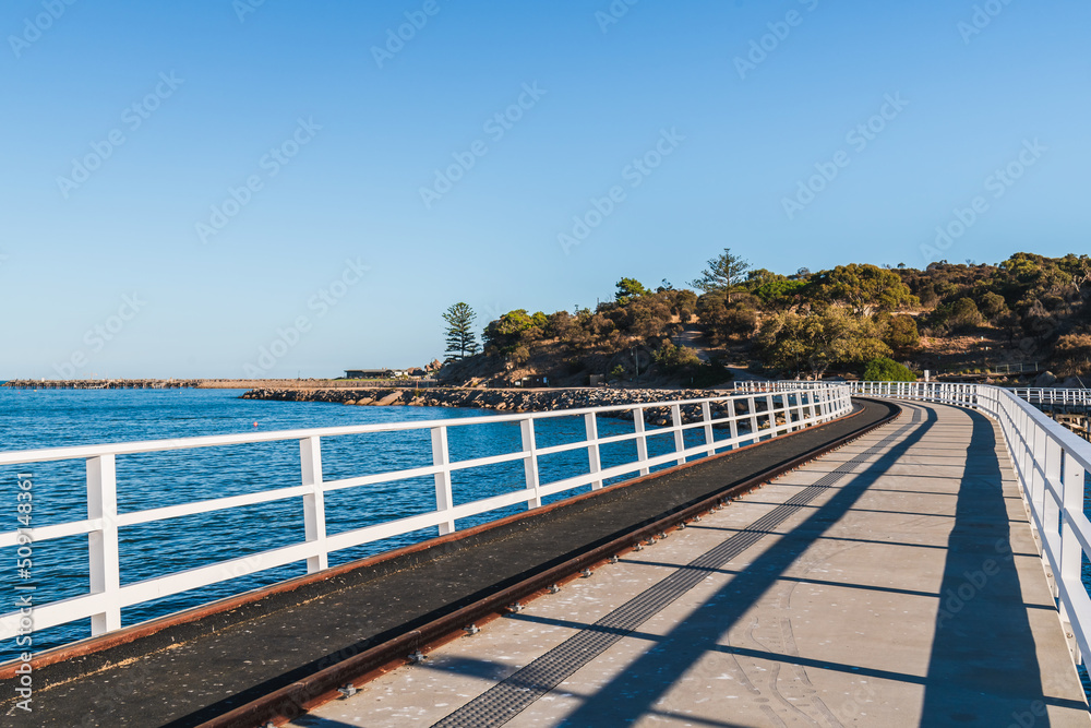 New causeway from Victor Harbor to Granite Island on a day, Fleurieu Peninsula, South Australia