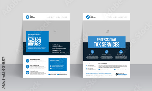 Flyer brochure cover template for income tax preparation service and tax refund layout design