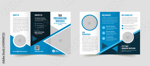 Income tax trifold brochure template. Tax return service brochure cover the design layout photo